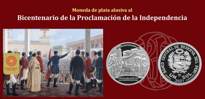 Moneda de plata alusiva al Bicentenario de la Proclamación de la Independencia