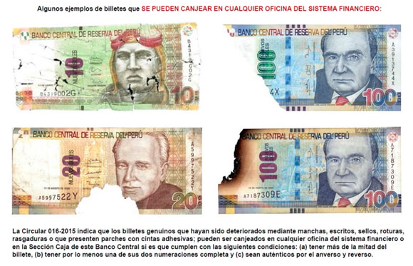 Ejemplos de billetes fraccionados que SE PUEDEN CANJEAR EN CUALQUIER OFICINA DEL SISTEMA FINANCIERO