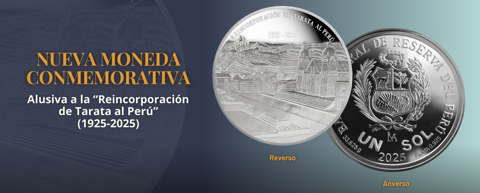 Moneda de plata por el centenario de la reincorporación de la provincia de Tarata al Perú.