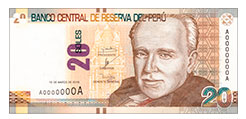 Nuevos Billetes de 20 soles anverso